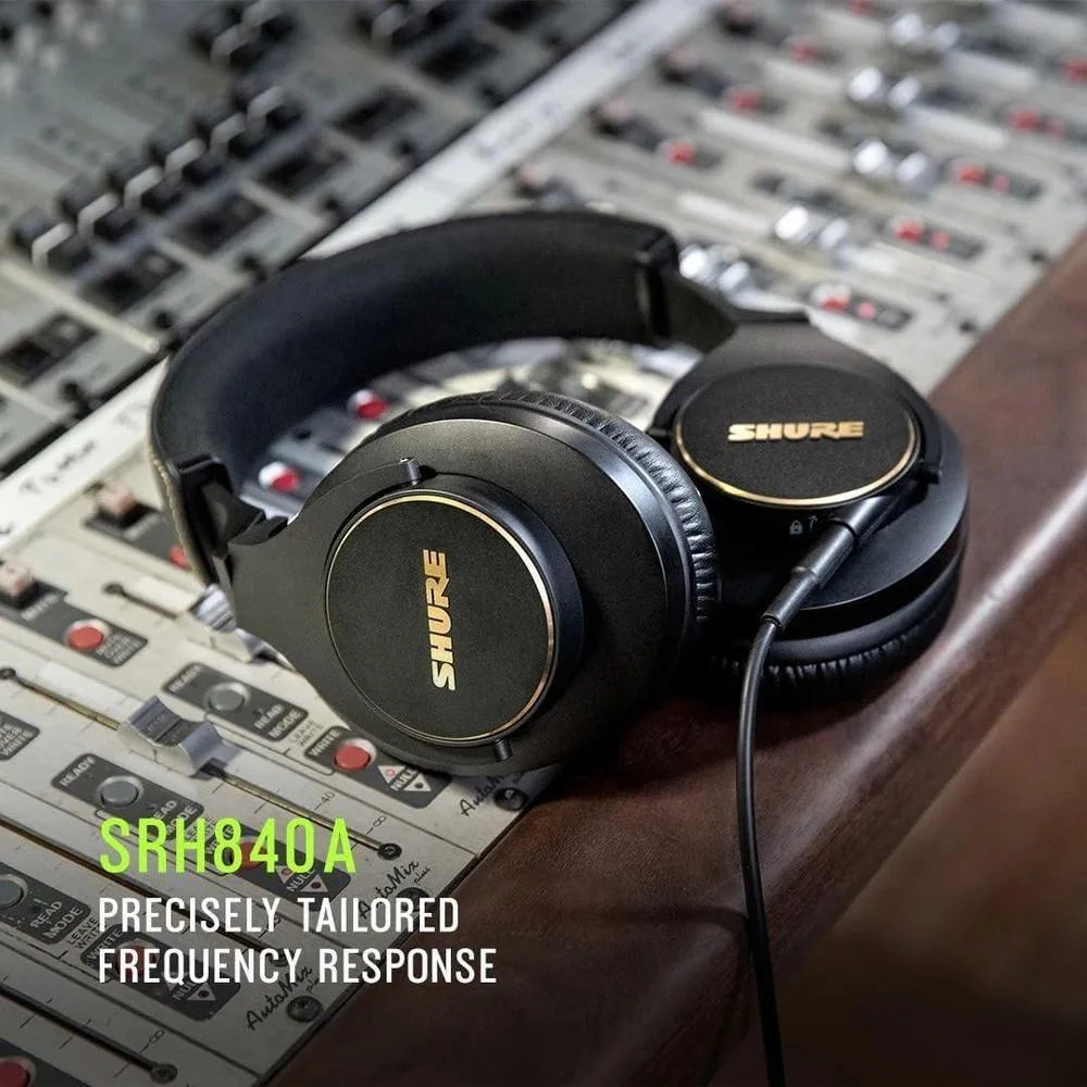Shure SRH840A - Auriculares cableados para escucha crítica y monitoreo, diseño ajustable, plegable, sonido superior.