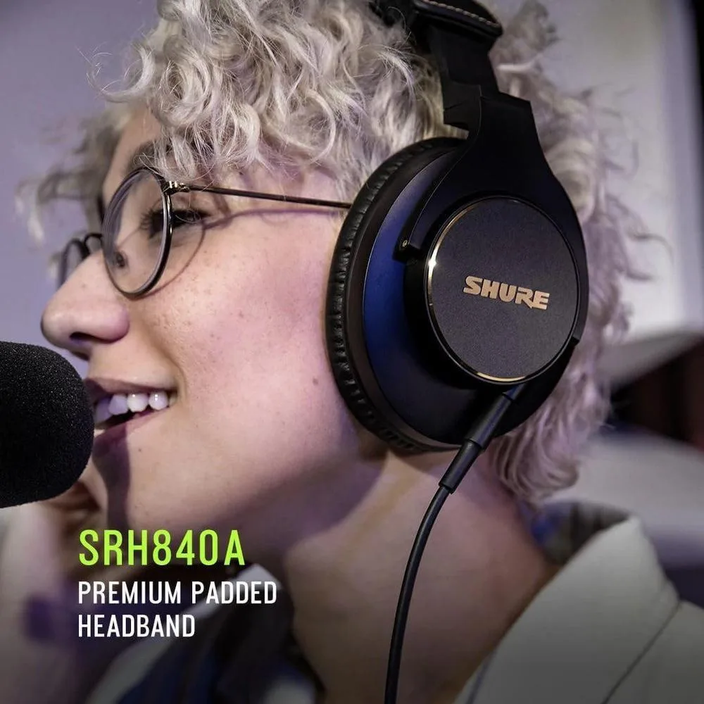 Shure SRH840A - Auriculares cableados para escucha crítica y monitoreo, diseño ajustable, plegable, sonido superior.