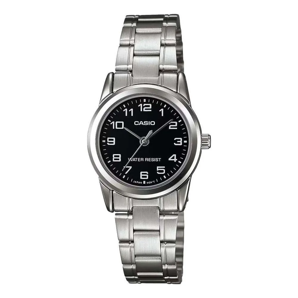 Casio #MTP-V001D-1B Men's Standard Stainless Steel Easy Reader Black Dial Watch