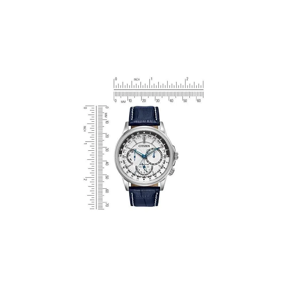 Reloj Citizen Eco-Drive para hombre con calendario, cronógrafo y manos luminosas, correa de cuero azul y esfera blanca