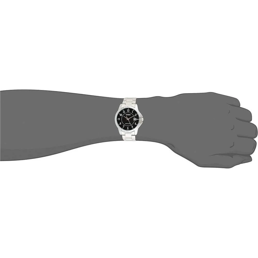 Casio MTP-V004D-1B Reloj de acero inoxidable con esfera negra y movimiento de cuarzo japonés, resistente al agua