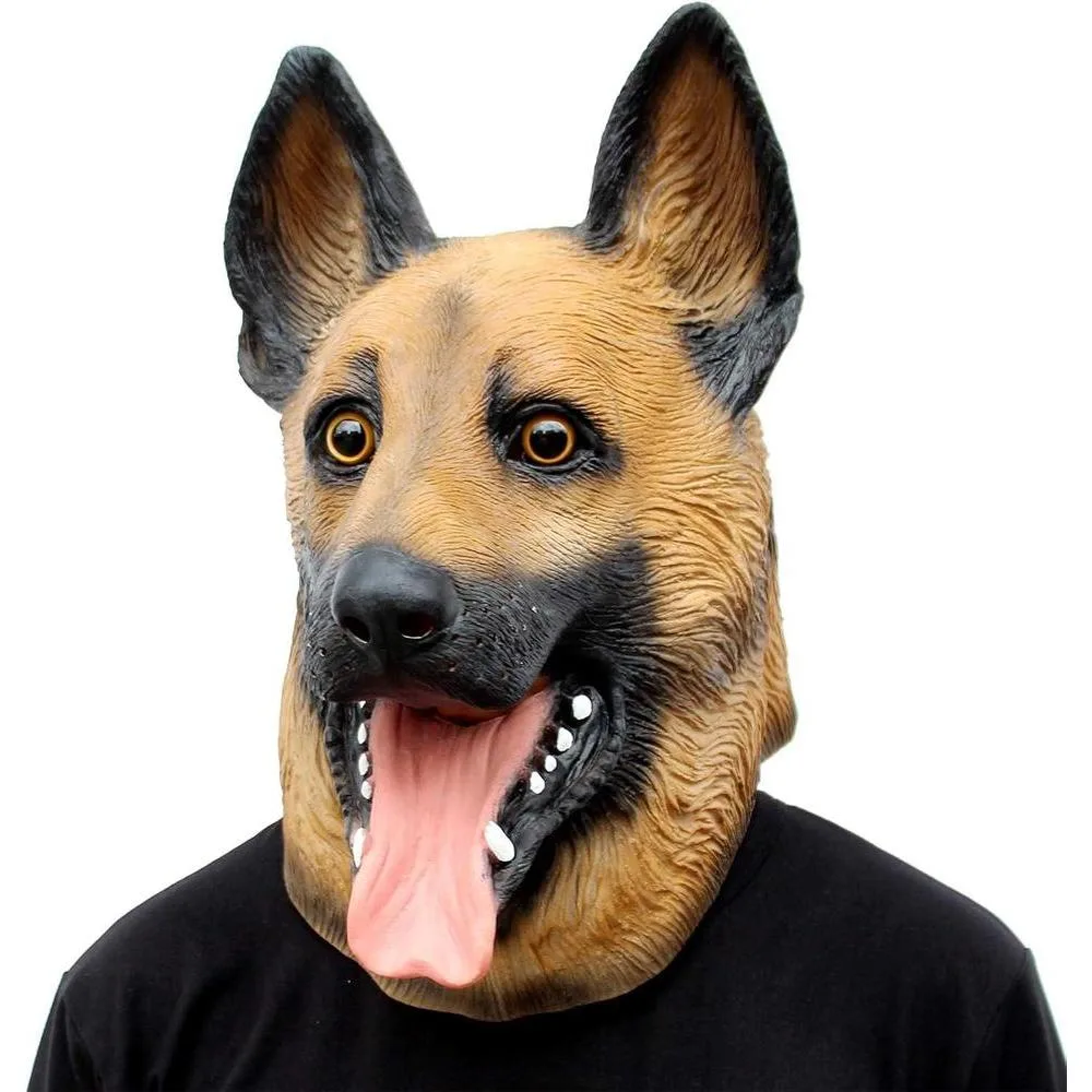 Dog Head Mask Halloween Party Dog Costume Masks Mask Underdog Costume Latex Animal Head Mask (German shepherd)