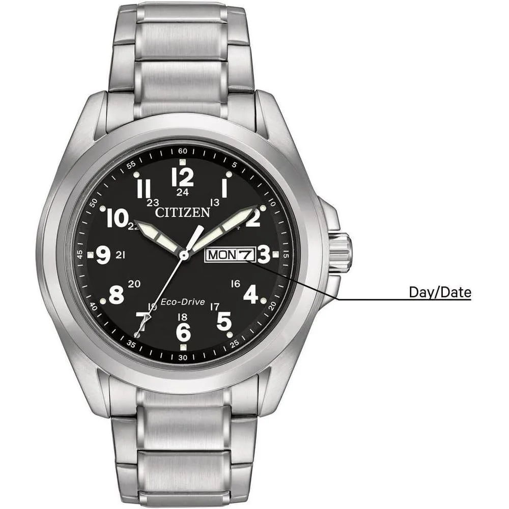 Citizen - Reloj de acero inoxidable con tecnología Eco-Drive, resistente al agua y calendarío día-fecha, modelo AW0050-82E, plateado