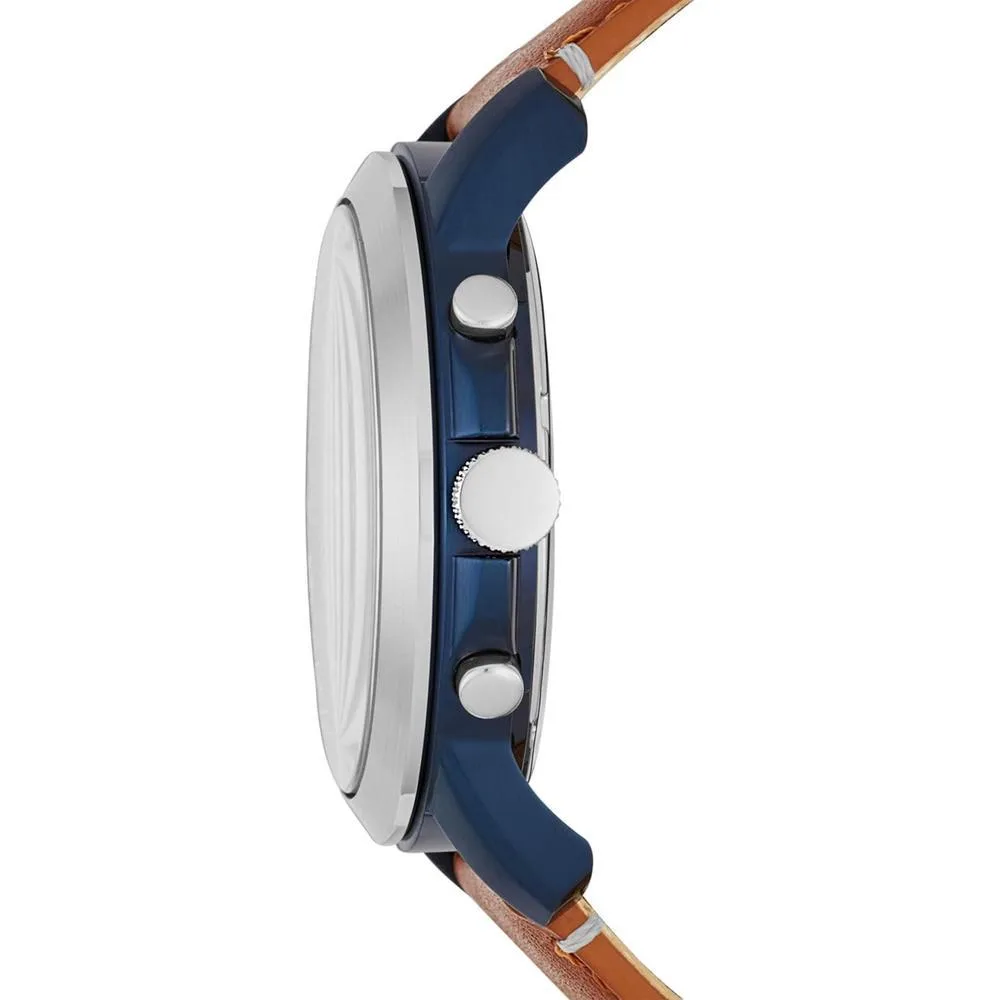 Fossil reloj de hombre estilo clásico con cronógrafo, acero inoxidable y correa de cuero marrón, resistente al agua hasta 50 metros