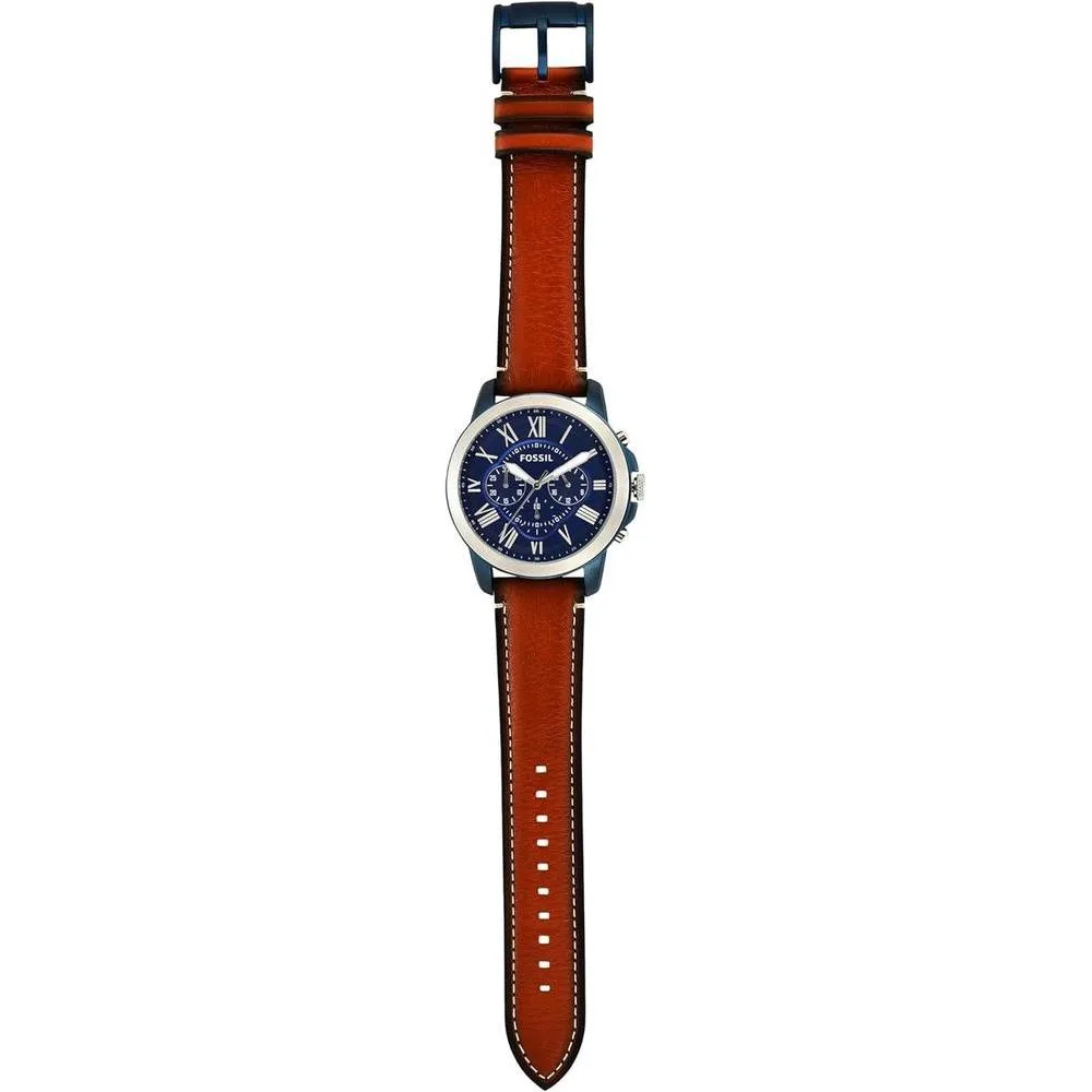 Fossil reloj de hombre estilo clásico con cronógrafo, acero inoxidable y correa de cuero marrón, resistente al agua hasta 50 metros