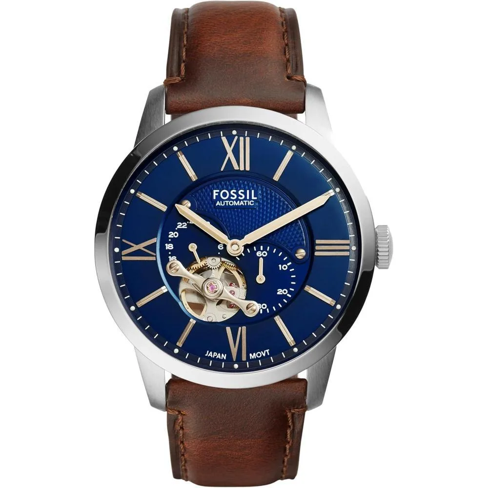 Fossil Men's Townsman Automatic Stainless Steel and Leather Two-Hand Skeleton Watch