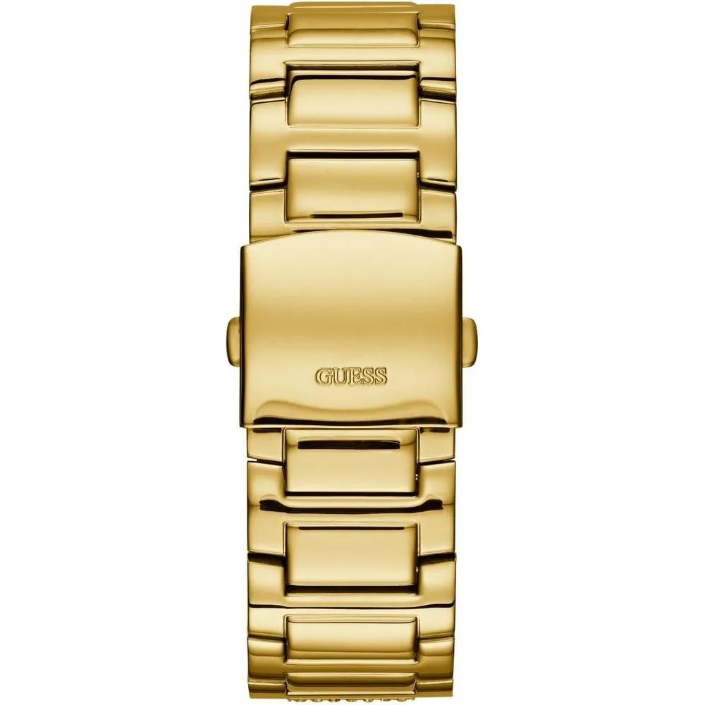 GUESS Reloj de pulsera dorado con adornos de cristal, acero inoxidable resistente, multifuncional, resistente a arañazos