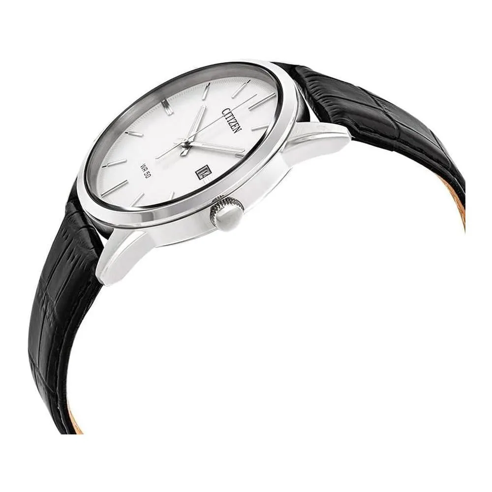 Citizen reloj de hombre, diseño casual, movimiento de cuarzo en acero inoxidable y cuero, color negro, modelo BI5000-01A