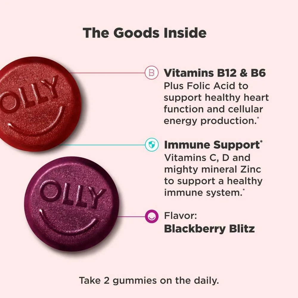 Suplemento multivitamínico de gomitas Perfect Men de Olly, sabor a mora, 90 unidades, sin gluten