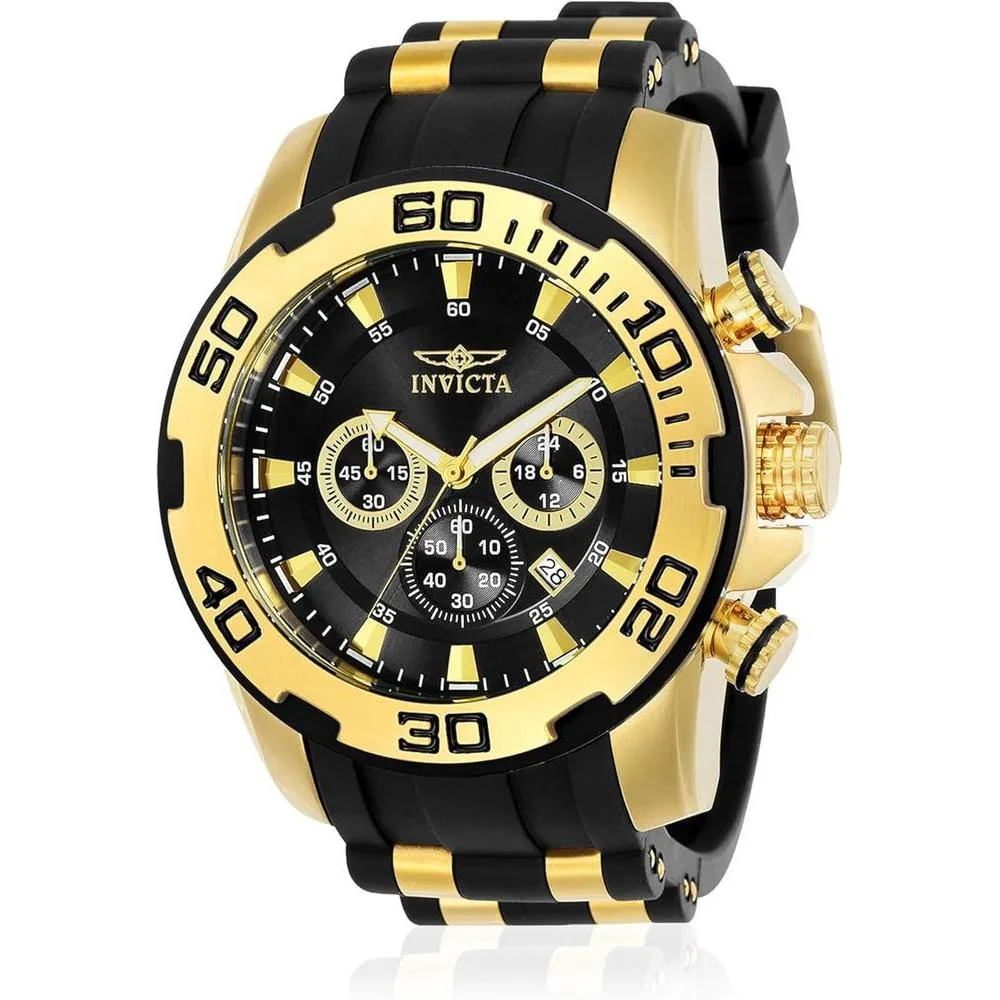 Reloj Invicta Pro Diver cronógrafo de cuarzo negro con pantalla analógica, diseño intrincado y subdiales precisos para hombre