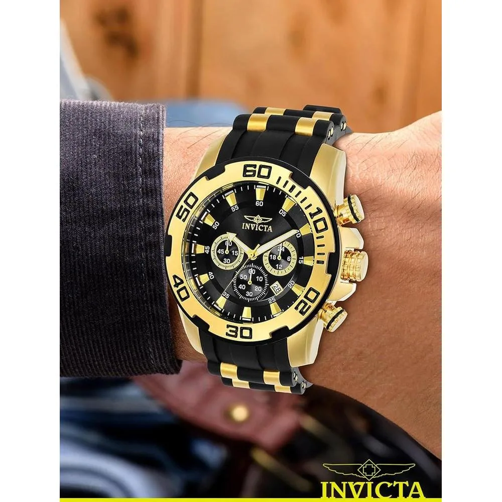 Reloj Invicta Pro Diver cronógrafo de cuarzo negro con pantalla analógica, diseño intrincado y subdiales precisos para hombre