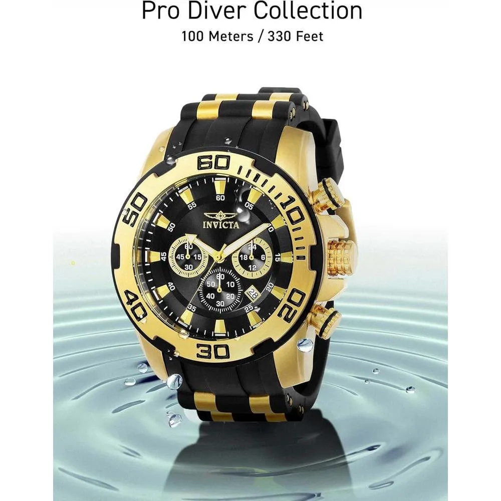 Reloj Invicta Pro Diver cronógrafo de cuarzo negro con pantalla analógica, diseño intrincado y subdiales precisos para hombre