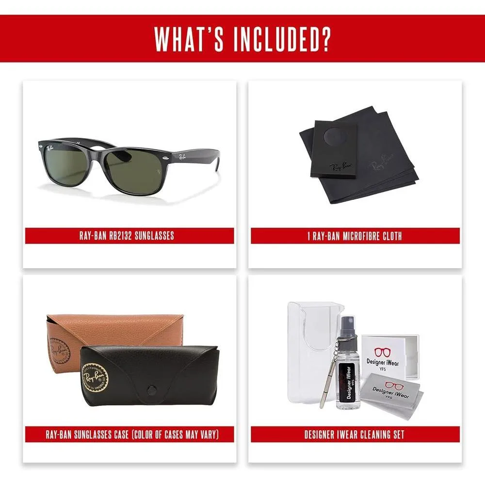 Ray-Ban RB2132 Wayfarer Lentes de Sol Cuadrados para Hombre y Mujer + Kit de Cuidado de Lentes iWear