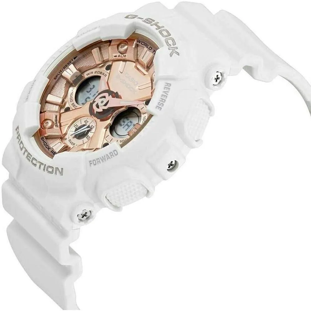 Reloj Casio G-Shock Blanco y Oro Rosa - Resistente al Agua y Golpes, Ideal para Mujer, Modelo GMS-S120MF-7A2CR
