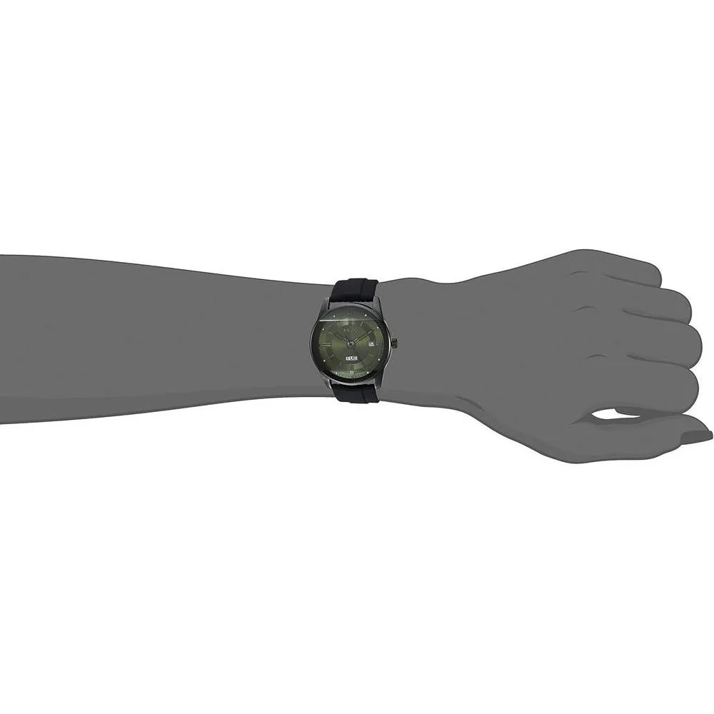 Reloj analógico de silicona negra con esfera verde, resistente al agua, funciones de día y fecha, estilo moderno