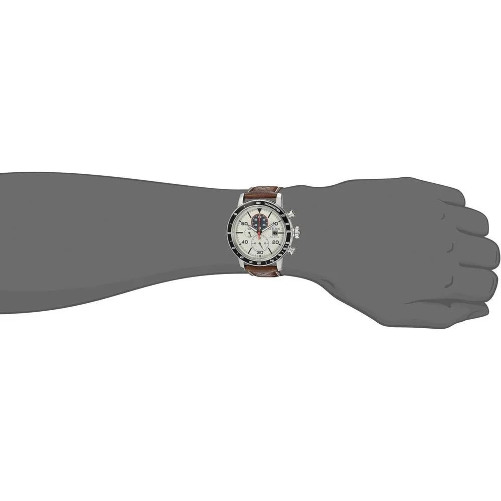 Reloj Citizen Eco-Drive Weekender Brycen cronógrafo con caja de acero inoxidable y correa de cuero marrón