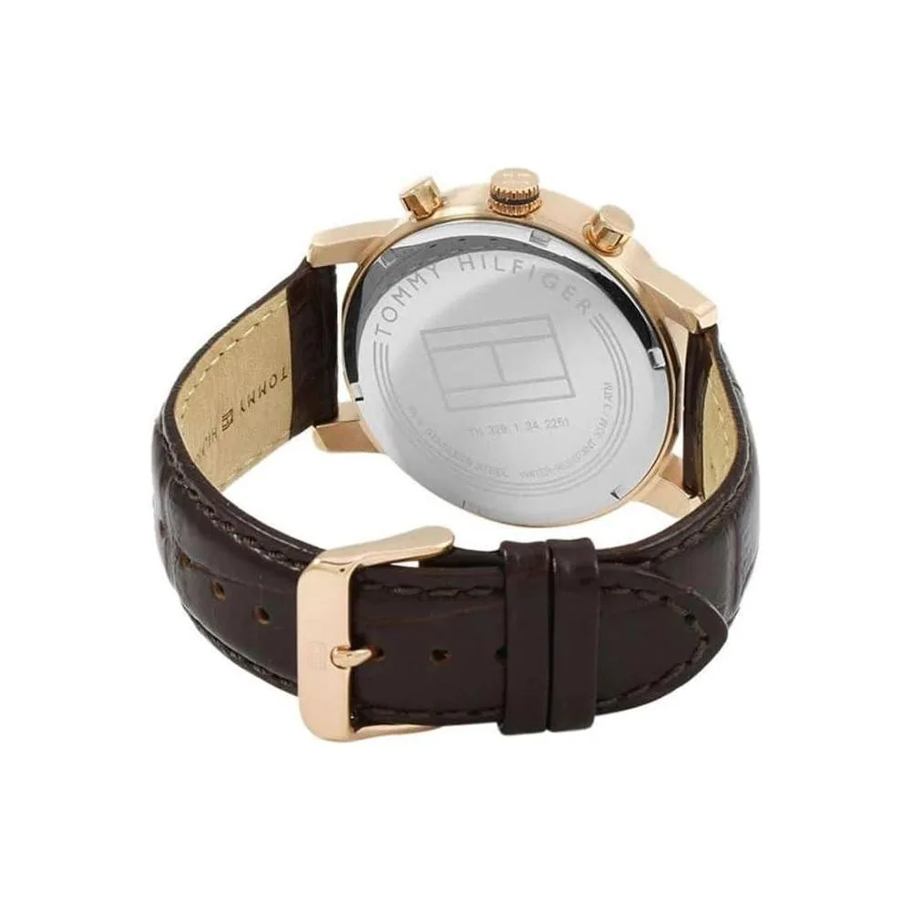 Tommy Hilfiger 1791399, reloj deportivo analógico con movimiento de cuarzo, esfera azul y correa marrón para hombre