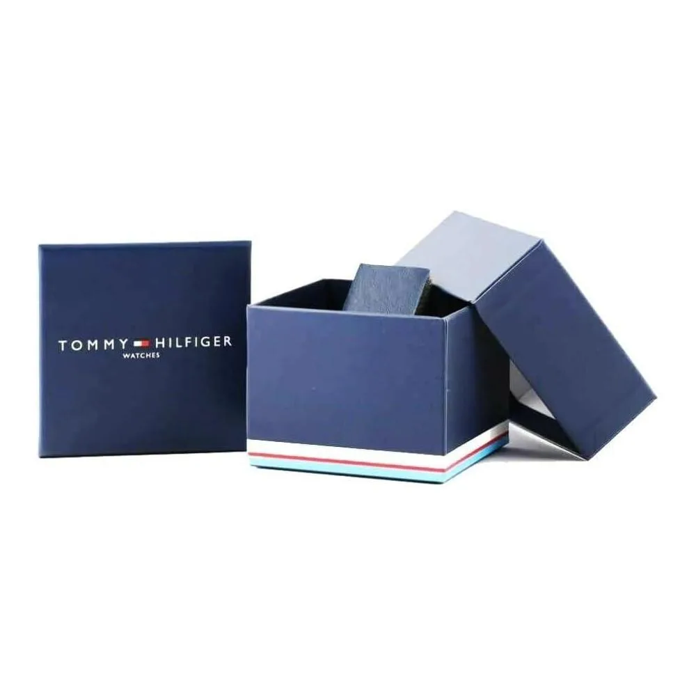 Tommy Hilfiger 1791399, reloj deportivo analógico con movimiento de cuarzo, esfera azul y correa marrón para hombre