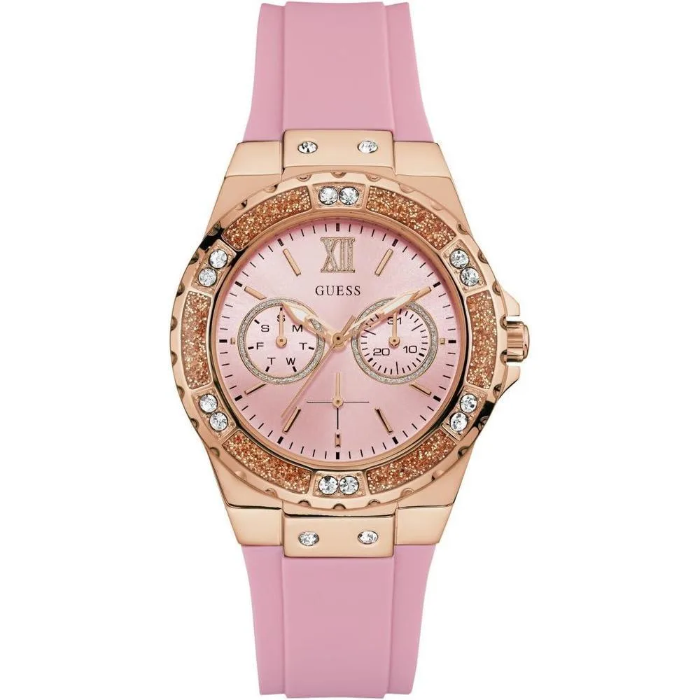 GUESS Women's Stainless Steel + Stain Resistant Silicone Watch