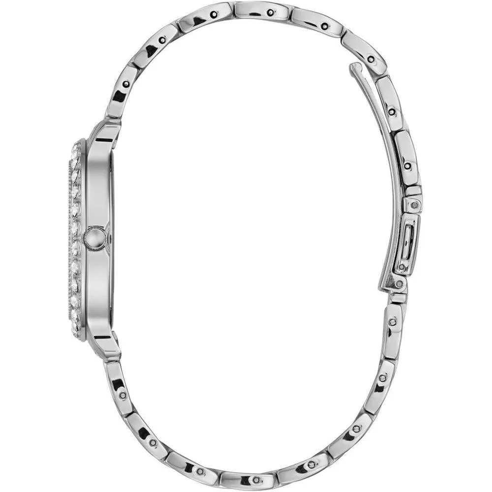 Reloj GUESS de acero inoxidable con cristal rosa, plata, resistente al agua, modelo U1062L2, analógico con cierre plegable
