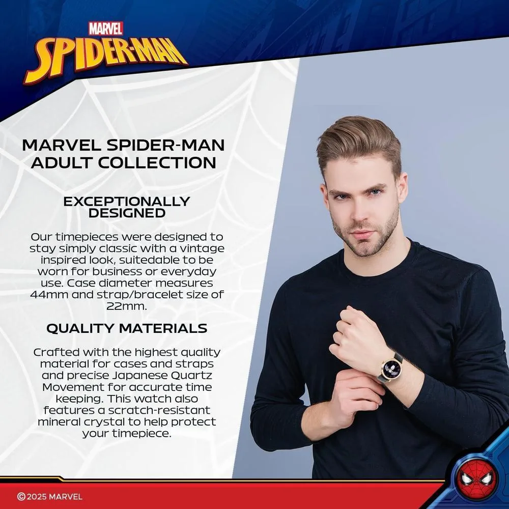 Reloj analógico vintage Spider-Man para adultos, diseño resistente al agua con movimiento de cuarzo y material de alta calidad