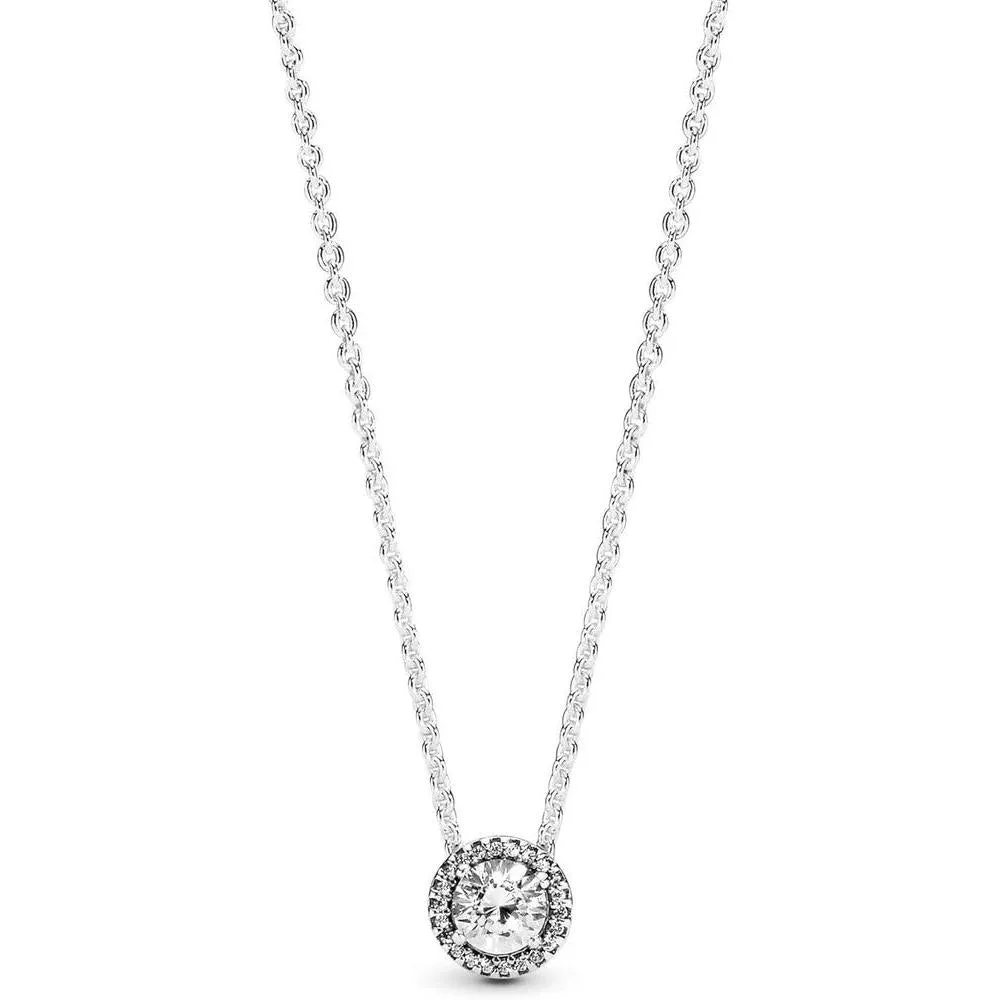 PANDORA Collar de Elegancia Clásica con Circonita Cúbica y Halo de Plata de Ley que Completa Cualquier Estilo