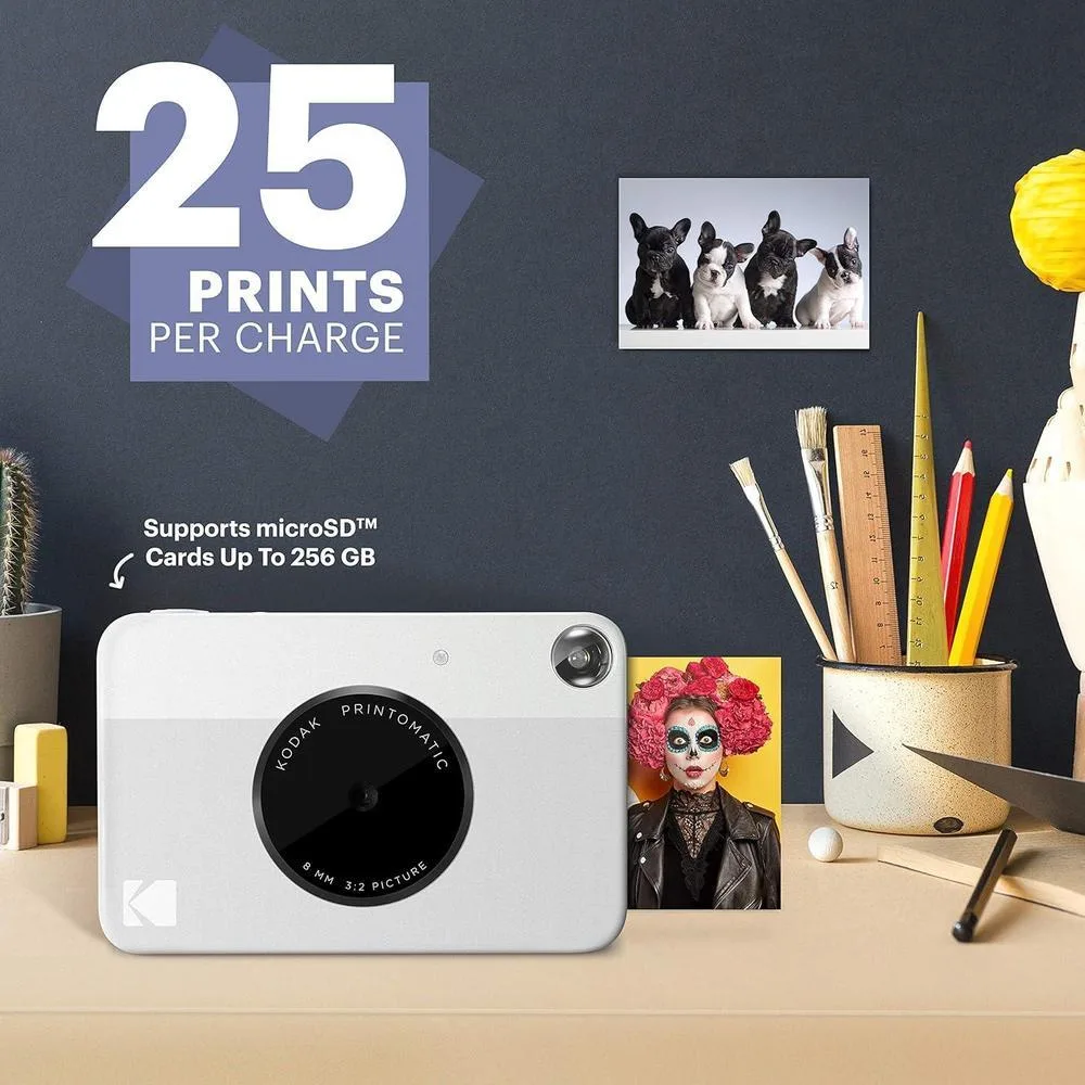 KODAK Printomatic Cámara digital con impresión instantánea a color en papel fotográfico ZINK con respaldo adhesivo