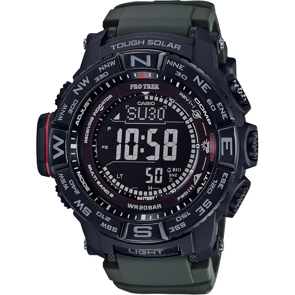 Casio PRW3500 Series | Pro Trek | 100M WR | Compass | Alt/Baro-Thermo | Tough Solar Power | Atomic Timekeeping | 1-100 SEC Stopwatch | Countdown Timer | World Time