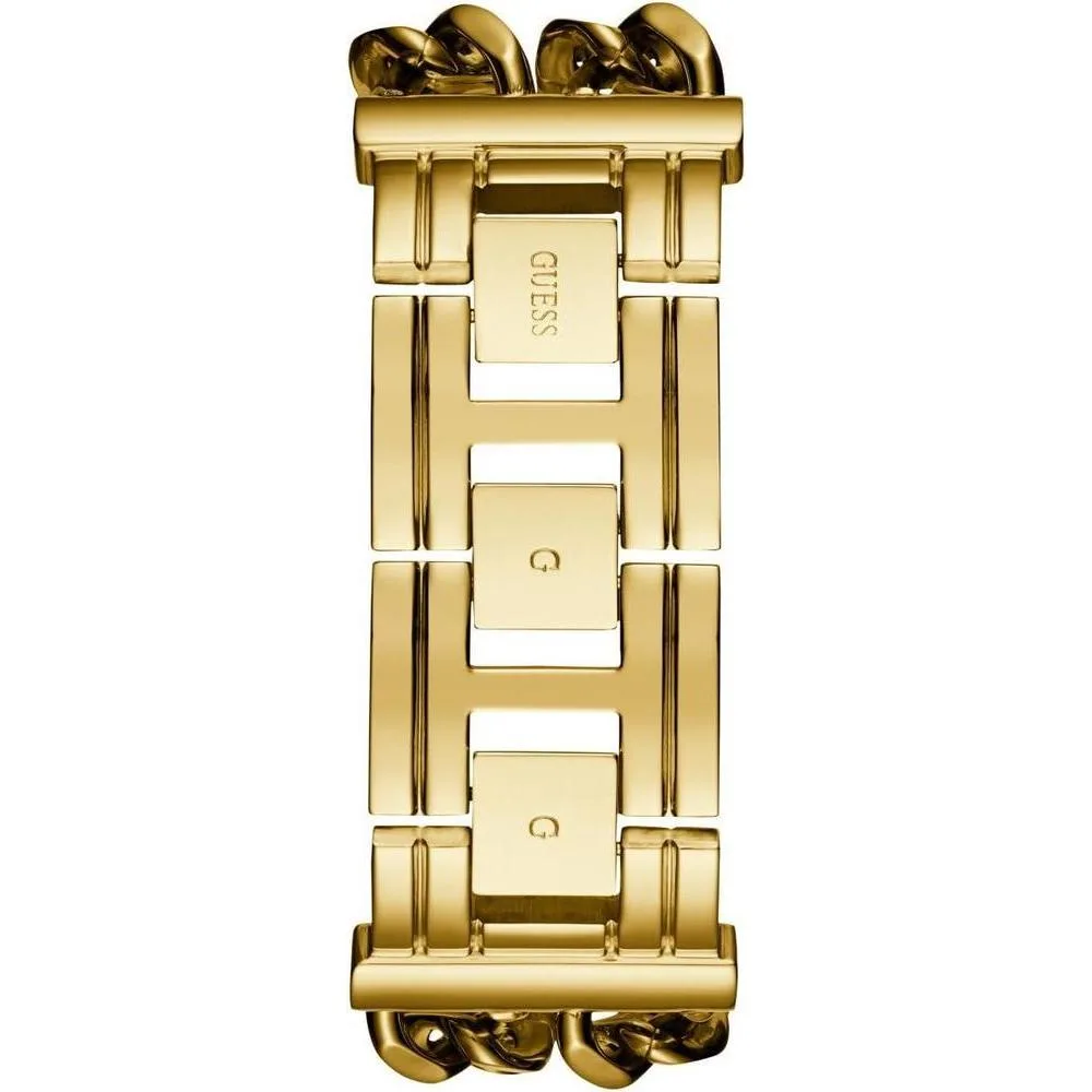 GUESS Reloj de pulsera multicadena para mujer en tono plateado con dial dorado y segundero, resistente a arañazos