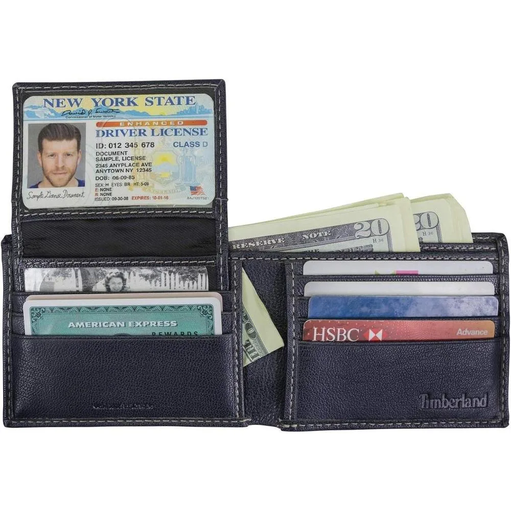 Timberland Cartera RFID de cuero genuino para hombre con soporte de identificación extraíble y ranuras para tarjetas