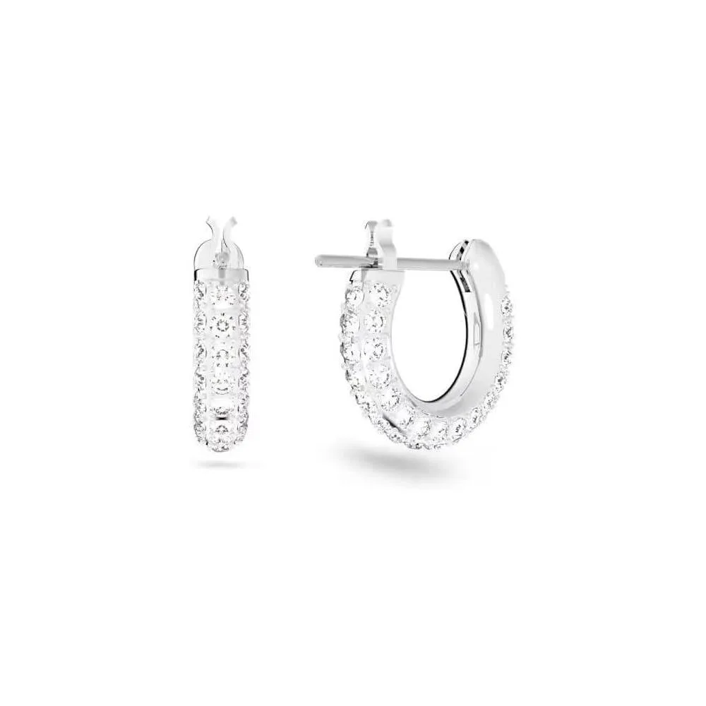 Aretes de aro de cristal Swarovski con diseño clásico y pavé, chapados en rodio, ideales para cualquier ocasión