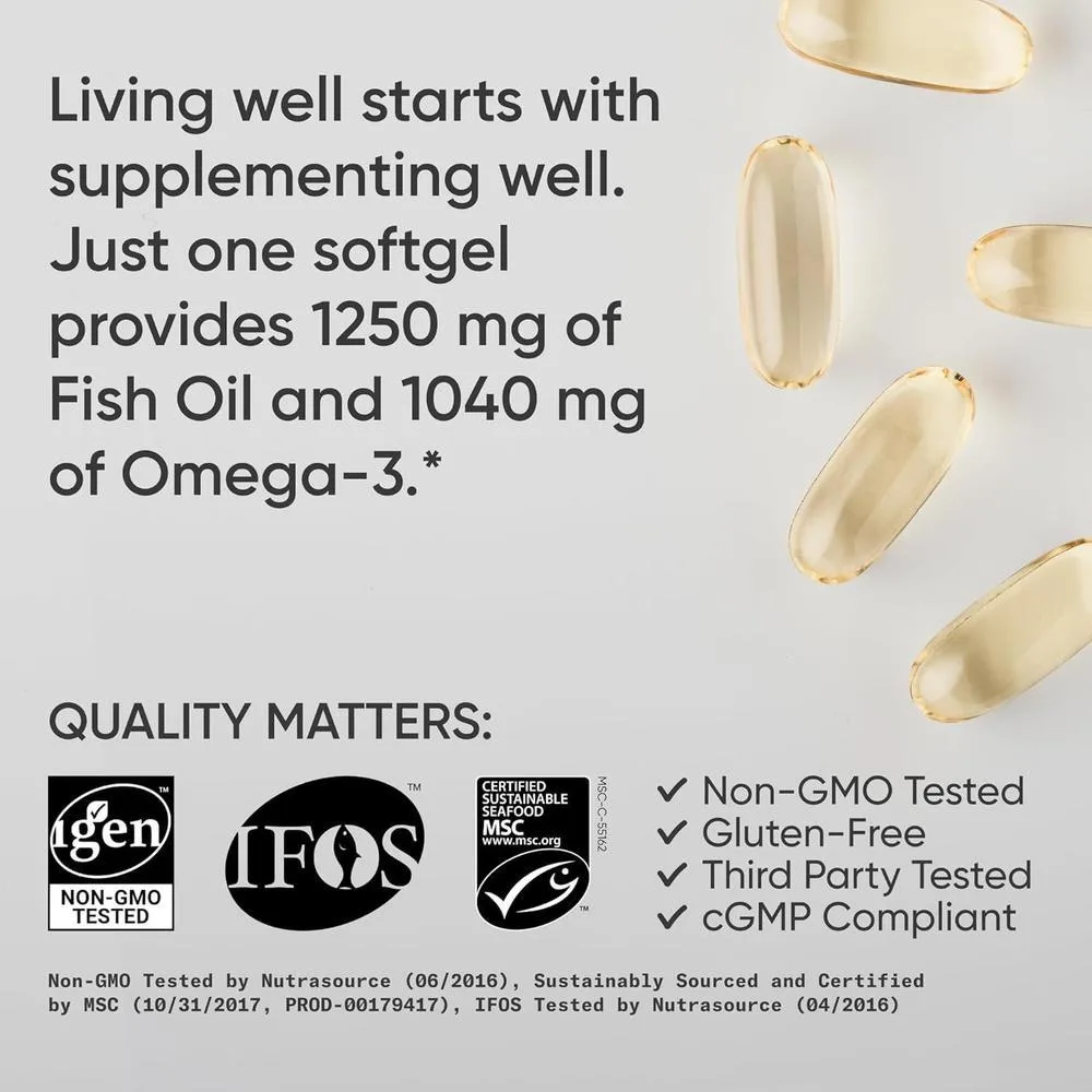 Omega-3 Aceite de Pescado Suplemento Triple Fuerza de Pollock de Alaska Libre de GMO y Soja 90 Cápsulas