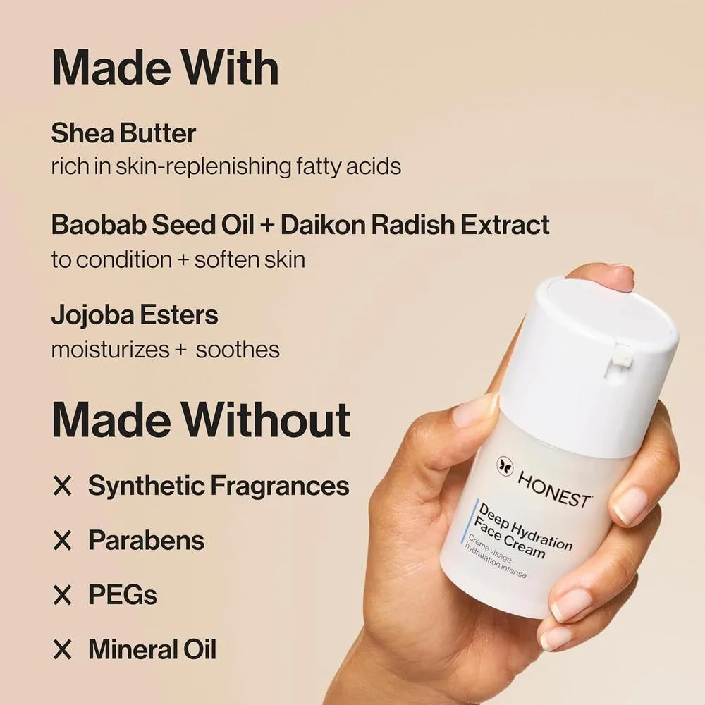 Honest Beauty Crema Facial Hidratación Profunda, Hipoalergénica
