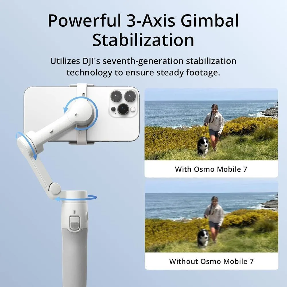DJI Osmo Mobile 7 - Estabilizador de cardán para iPhone y Android con ActiveTrack 7.0 y trípode integrado