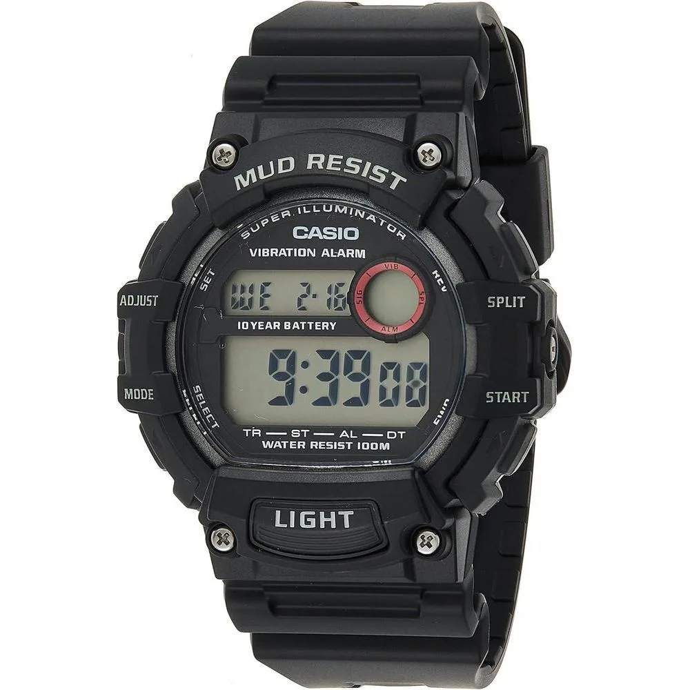 Casio Mud Resistant Stainless Steel Quartz Watch with Resin Strap, Black, 27.6 (Model: TRT-110H-1AVCF), standard