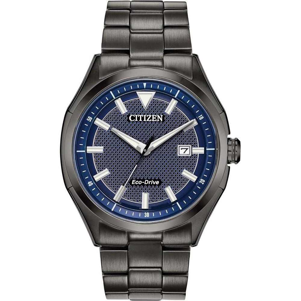 Citizen Men's Eco-Drive Weekender 3-Hand Date Watch in Black IP Stainless Steel, Blue Dial (Model: AW1147-52L)