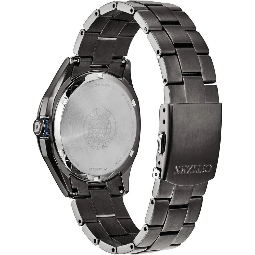 Citizen Reloj Eco-Drive Weekender para hombre en acero inoxidable IP negro, esfera azul, modelo AW1147-52L