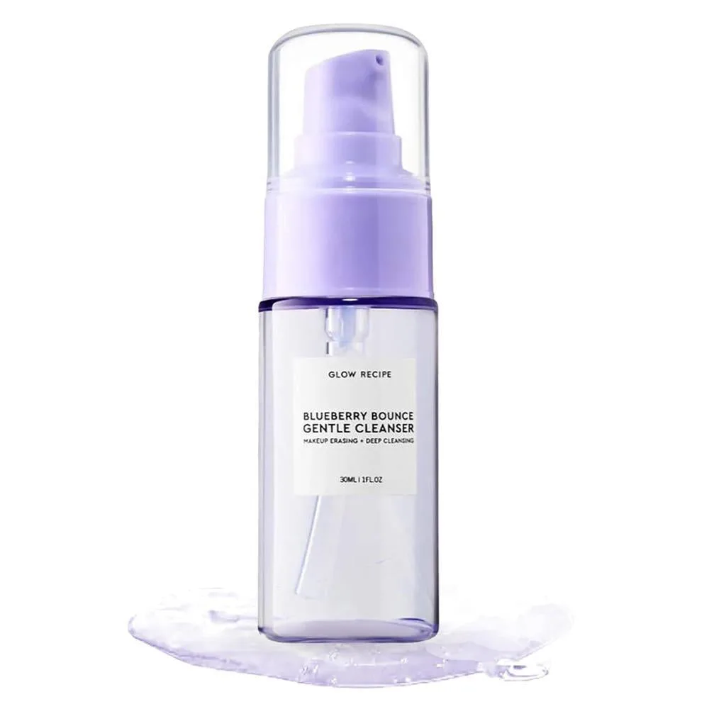 Glow Recipe Blueberry Bounce Gentle Face Cleanser Travel Size - 3-in-1 Foaming Double Cleanser, Makeup Remover & Clarifying Mask - Hydrating Hyaluronic Acid, Blueberry Extract & Exfoliating AHA (30ml)