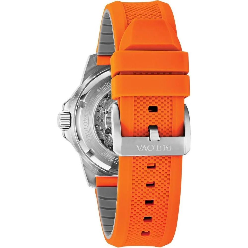 Bulova Marine Star 'Series A' Reloj automático para hombre con correa naranja de silicona, estilo moderno y resistente al agua