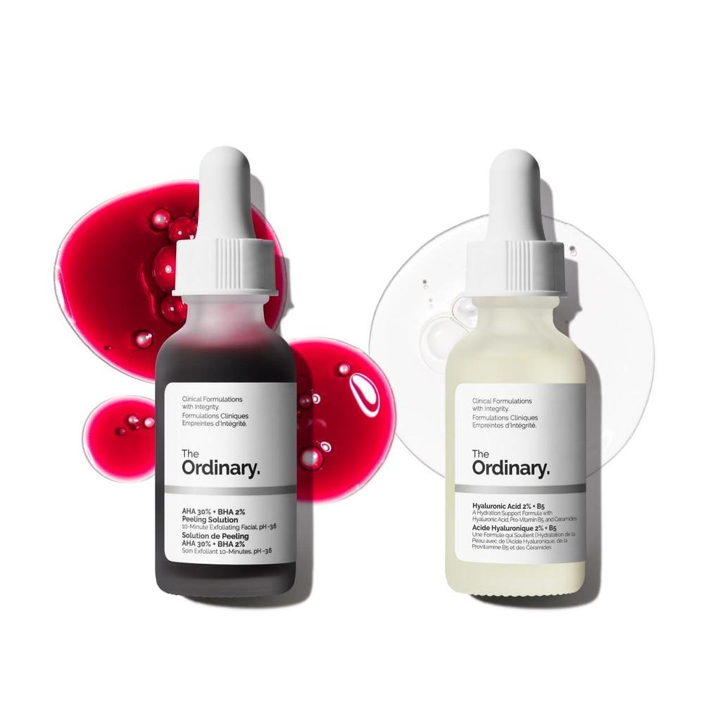 The Ordinary Bright & Hydrated Duo Skincare Set – AHA 30% + BHA 2% Solución de peeling y ácido hialurónico 2% + B5 – Exfolia, hidrata y aborda las imperfecciones – 1 onza líquida cada uno, vegano y
