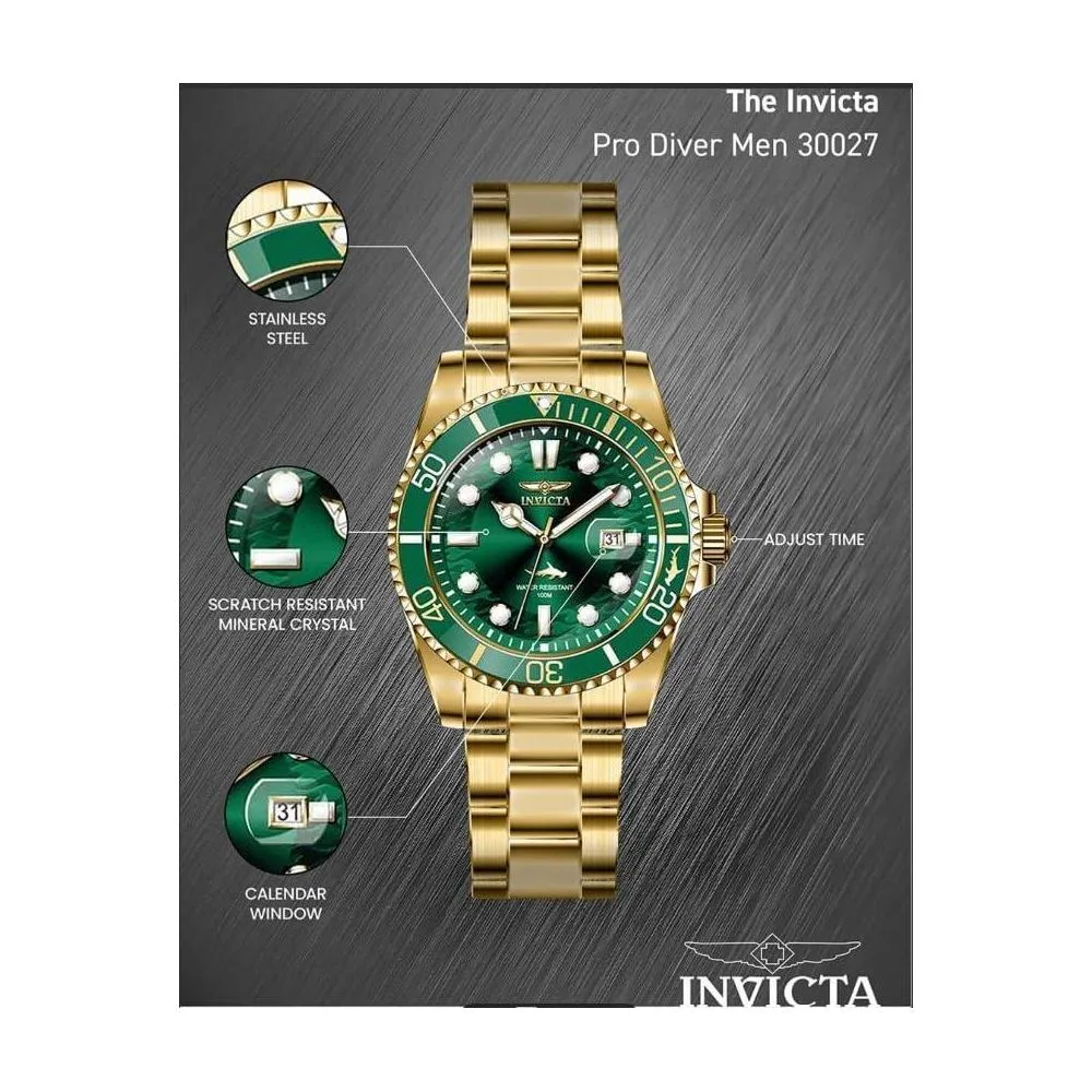 Invicta Reloj de cuarzo Pro Diver para hombre en color dorado, color oro con función de buceo eficiente