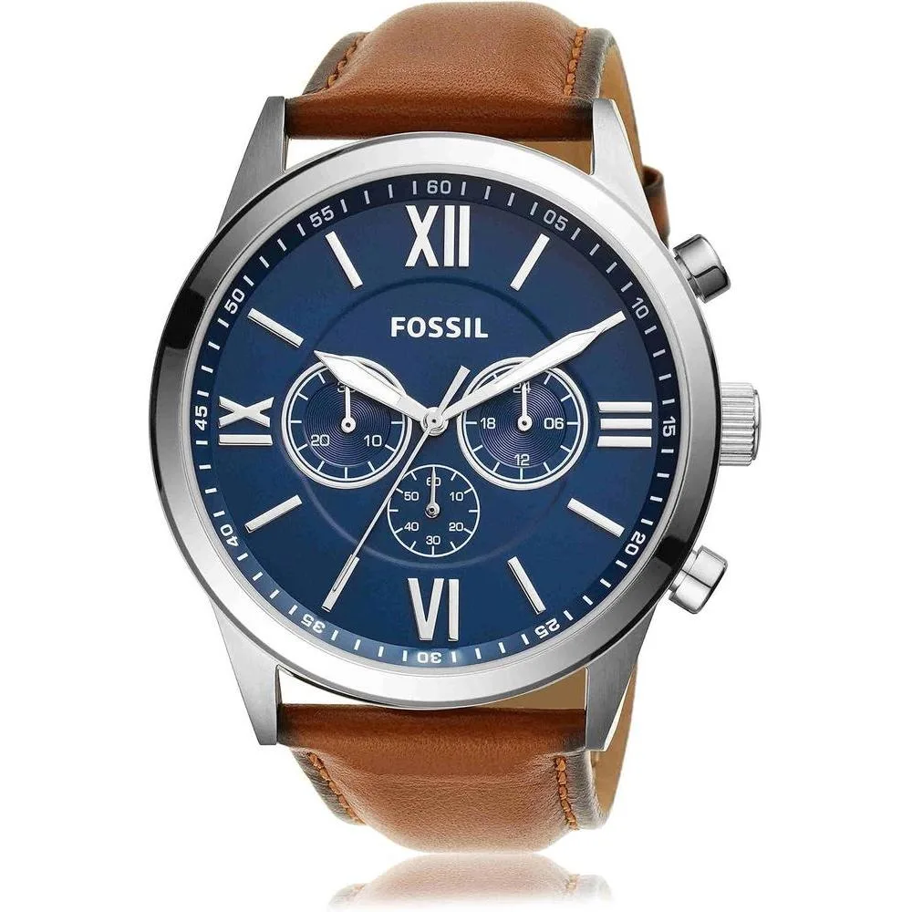 Flynn Cronógrafo: Reloj de Cuero Marrón de Fossil, Elegante y Resistente al Agua, Ideal para Hombres