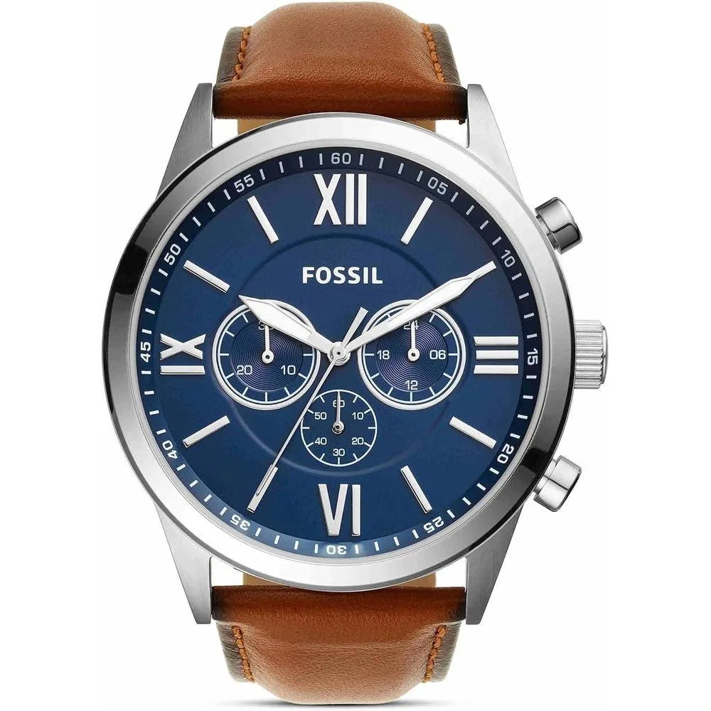 Flynn Cronógrafo: Reloj de Cuero Marrón de Fossil, Elegante y Resistente al Agua, Ideal para Hombres