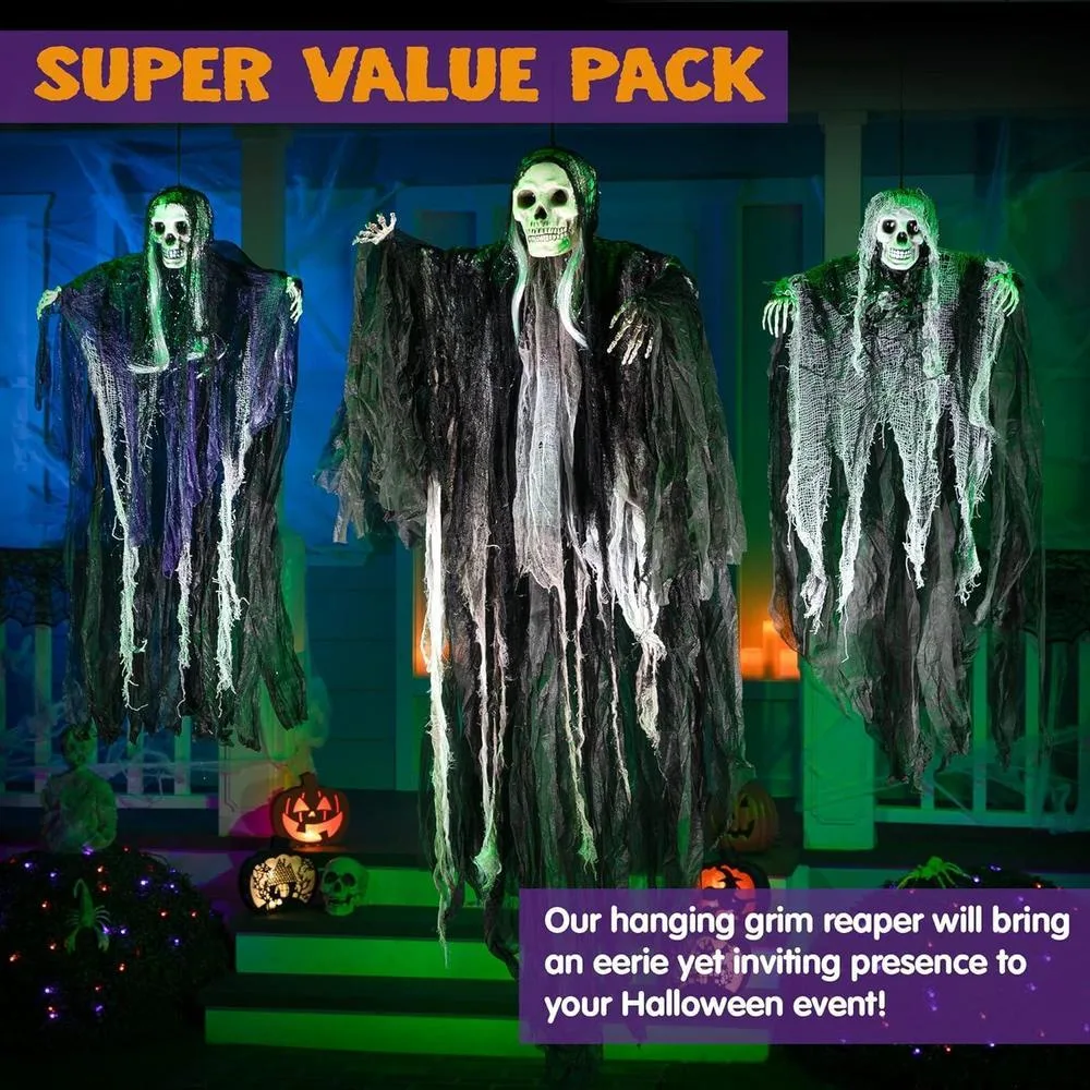 JOYIN decoraciones colgantes de esqueletos de Halloween, paquete de 3, brazos ajustables y material duradero para exteriores