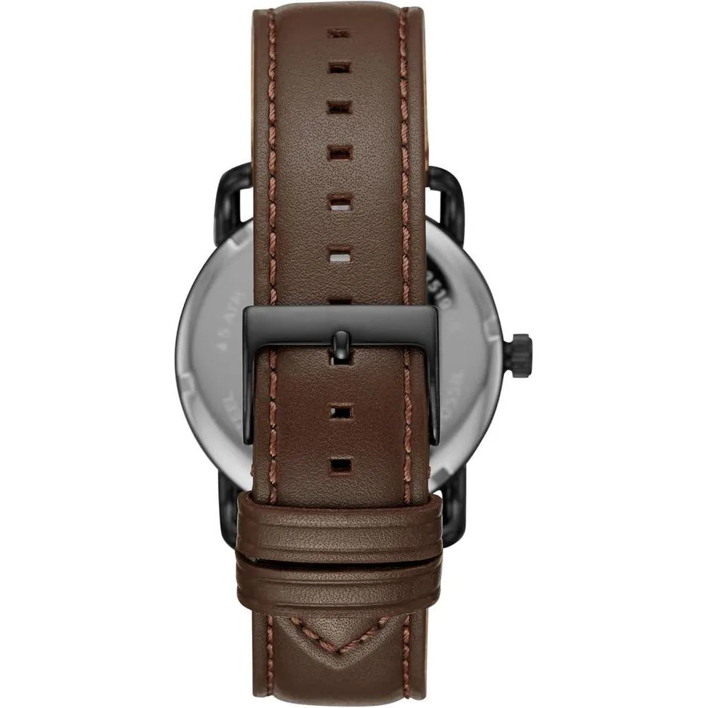 Reloj Fossil Copeland para hombre, acero inoxidable y cuero, movimiento de cuarzo con esfera negra e índices romanos, resistente al agua