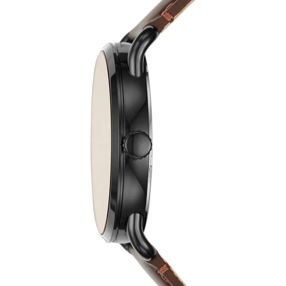 Reloj Fossil Copeland para hombre, acero inoxidable y cuero, movimiento de cuarzo con esfera negra e índices romanos, resistente al agua