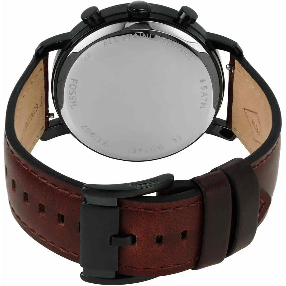 Reloj cronógrafo Luther de Fossil, cuero marrón, resistente al agua 5 ATM, cierre de hebilla, modelo BQ2461