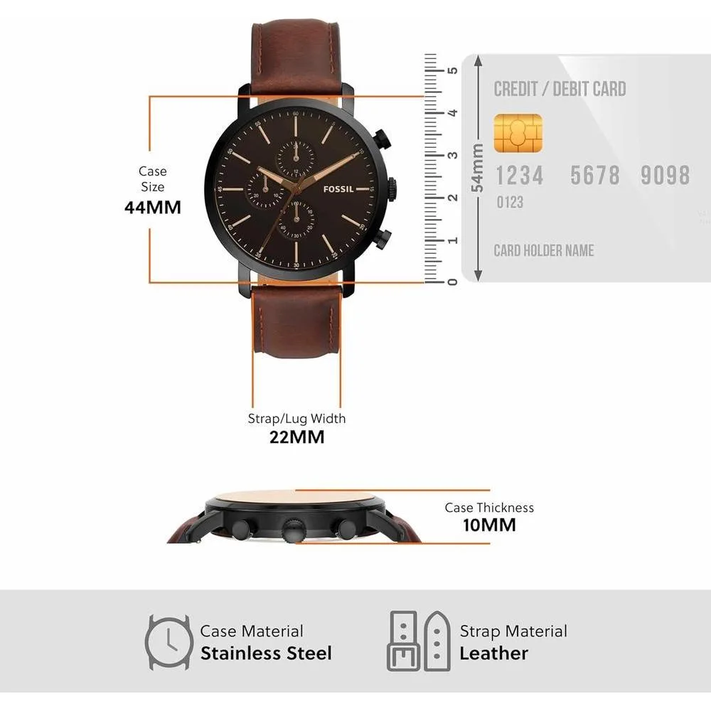 Reloj cronógrafo Luther de Fossil, cuero marrón, resistente al agua 5 ATM, cierre de hebilla, modelo BQ2461