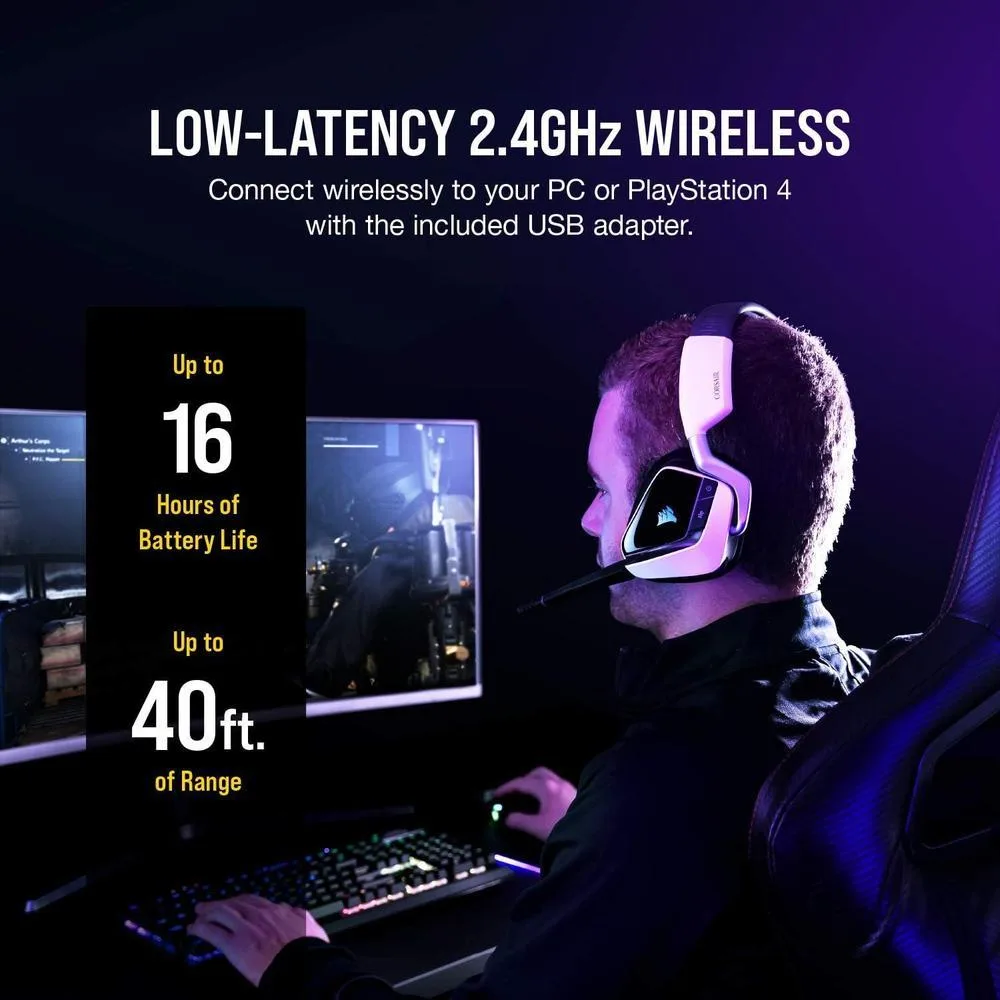 Auriculares Corsair VOID RGB ELITE Inalámbricos - Sonido 7.1, Micrófono Omnidireccional y Compatibilidad iCUE para PC, Mac, PS5, PS4