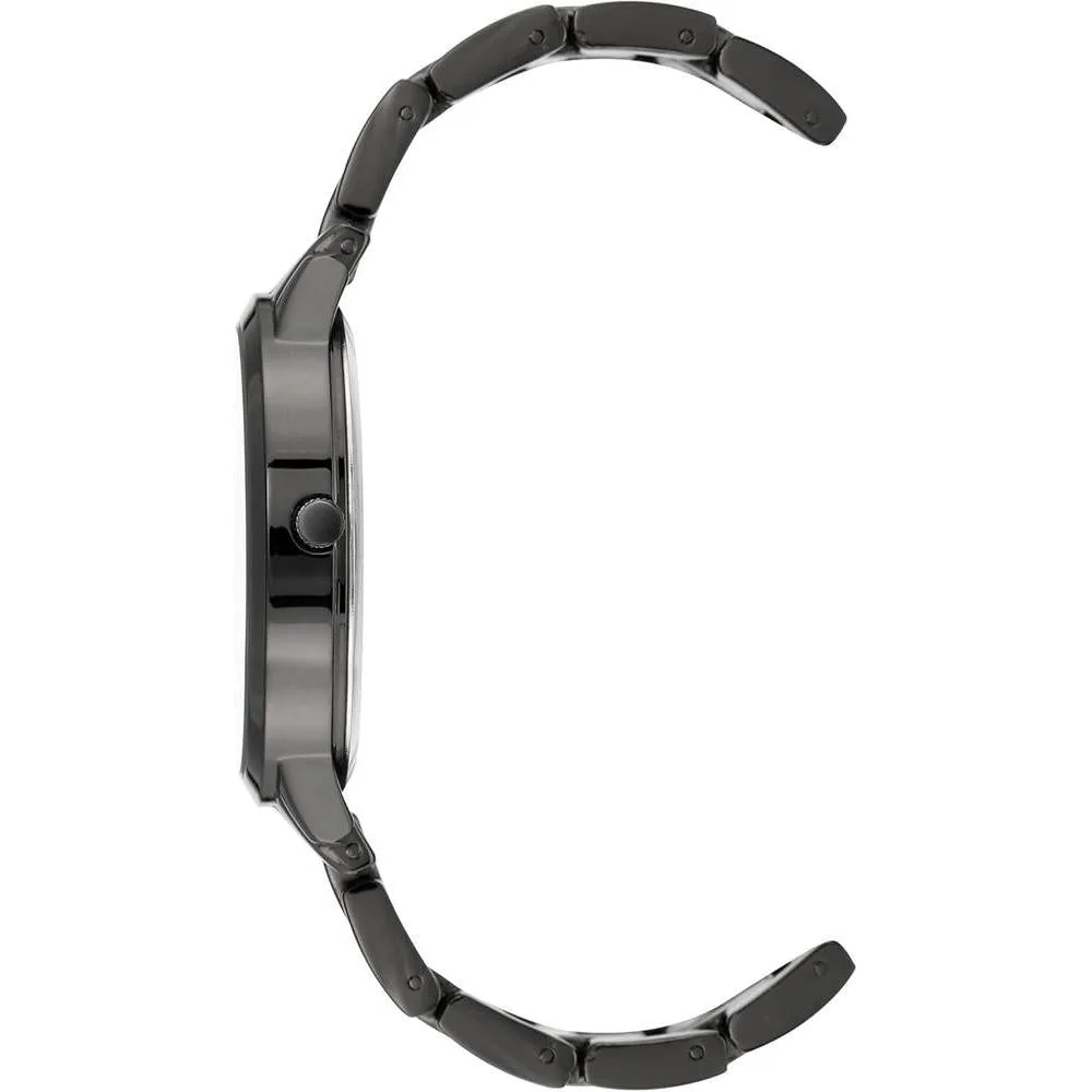 Nine West Reloj de pulsera Gunmetal elegante para mujer con pulsera metálica y esfera analógica